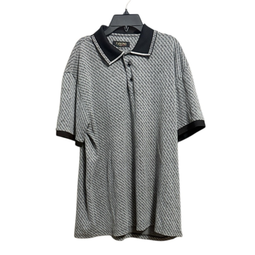 Panini Black and Gray Patterned Polo Shirt